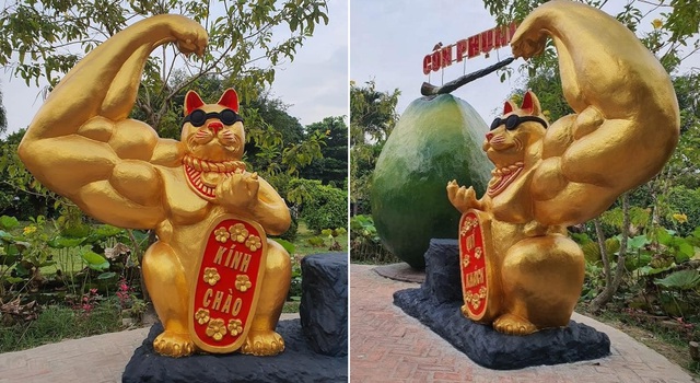 Linh vật mèo ở tỉnh Bến Tre, cũng là bức tượng được chia sẻ nhiều trên mạng xã hội vì tạo hình hài hước.