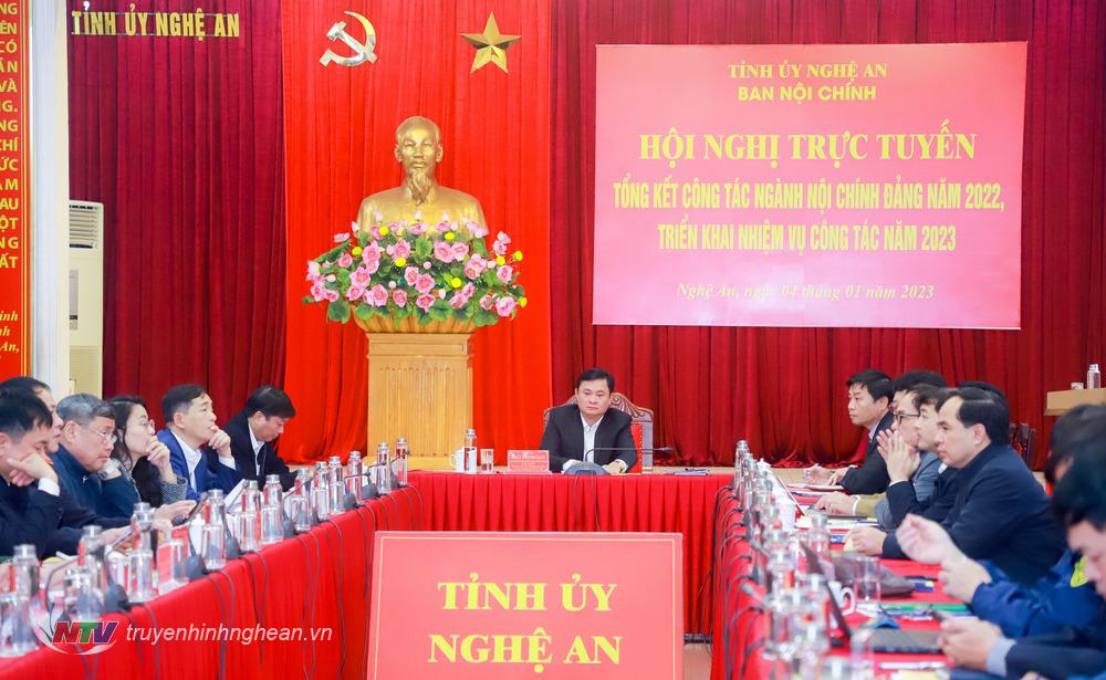 Toàn cảnh hội nghị tại điểm cầu Tỉnh ủy Nghệ An. 