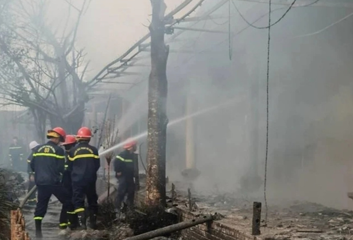 Khu vực giảng đường của ngôi chùa Phật Quang (huyện Thanh Liêm, Hà Nam) đã bị cháy rụi. (Ảnh: Công an tỉnh Hà Nam)