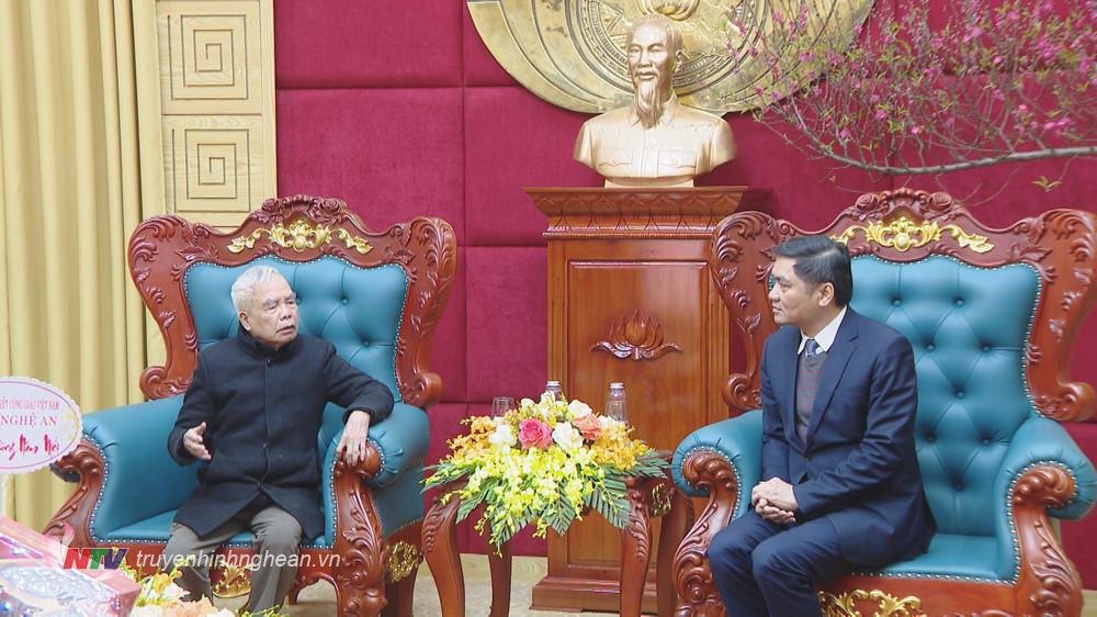 Chủ tịch Ủy ban Đoàn kết Công giáo tỉnh - linh mục Giuse Nguyễn Đăng Điền phát biểu chúc Tết.