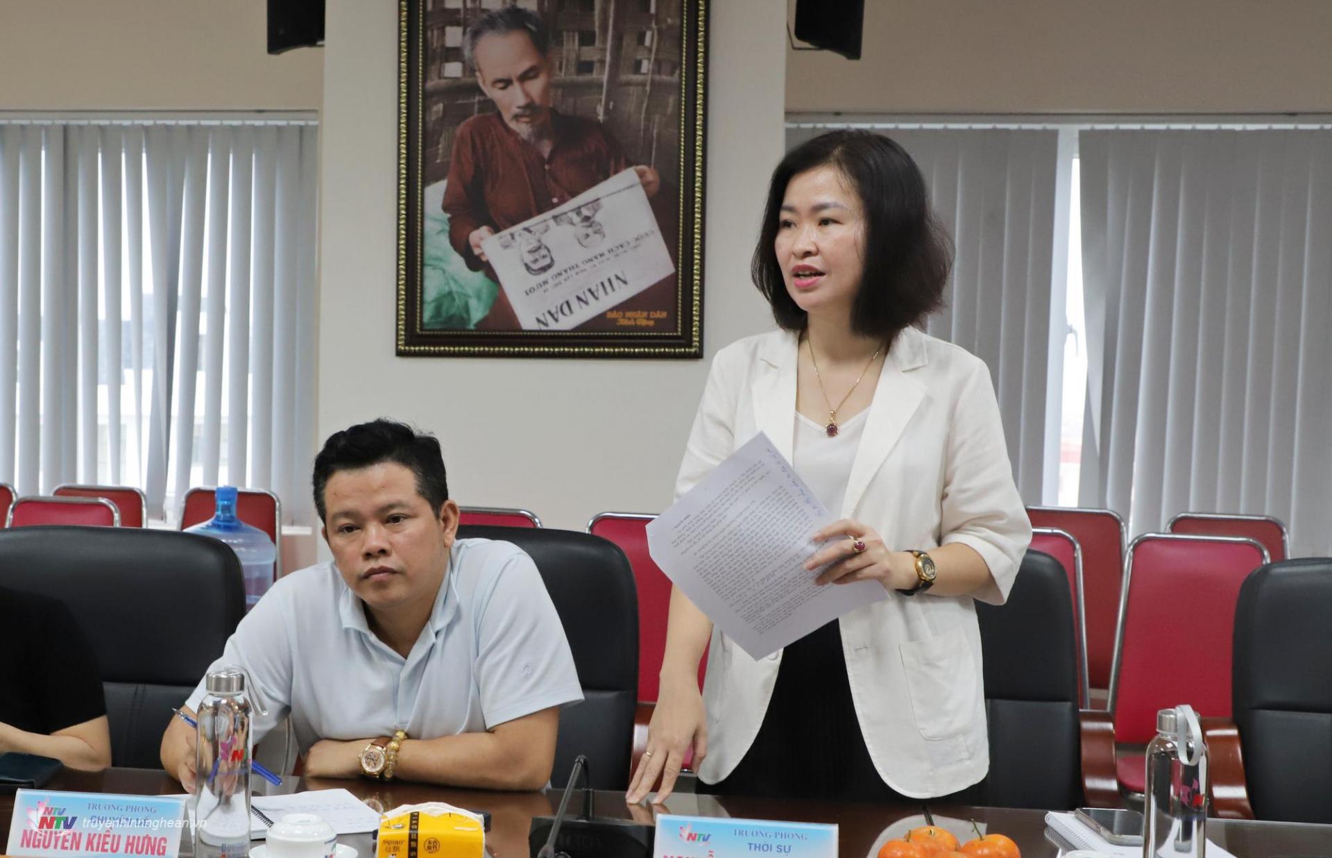 Nhà báo Nguyễn Thị Hoa Mơ - Trưởng phòng Thời sự - Đài PTTH Nghệ An nêu một số đề xuất, kiến nghị trong công tác phối hợp.