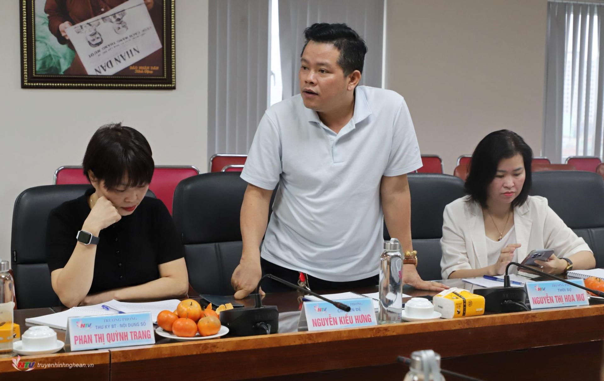 Nhà báo Nguyễn Kiều Hưng - Trưởng phòng Chuyên đề, Đài PT-TH Nghệ An nêu đề xuất phối hợp trong các chương trình chuyên đề mới năm 2024.