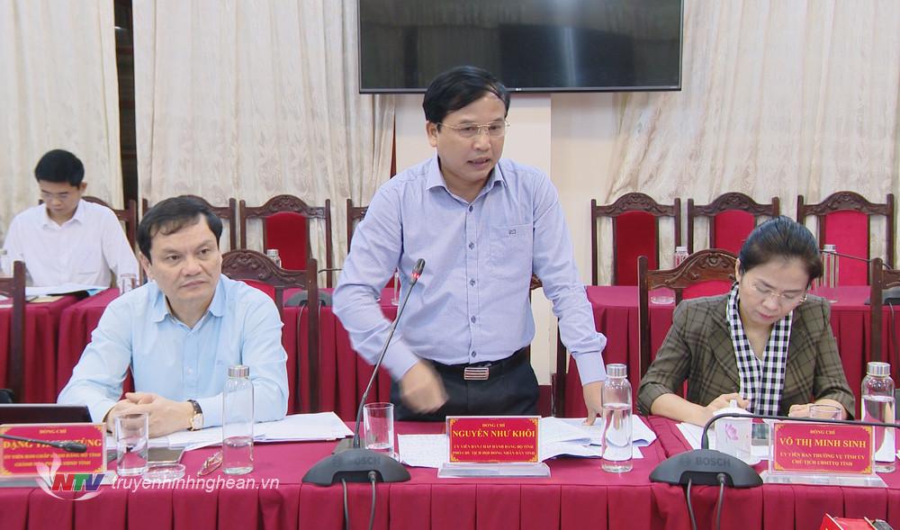 Đồng chí Nguyễn Như Khôi - Ủy viên Ban Chấp hành Đảng bộ tỉnh, Phó Chủ tịch HĐND tỉnh phát biểu tại cuộc làm việc.