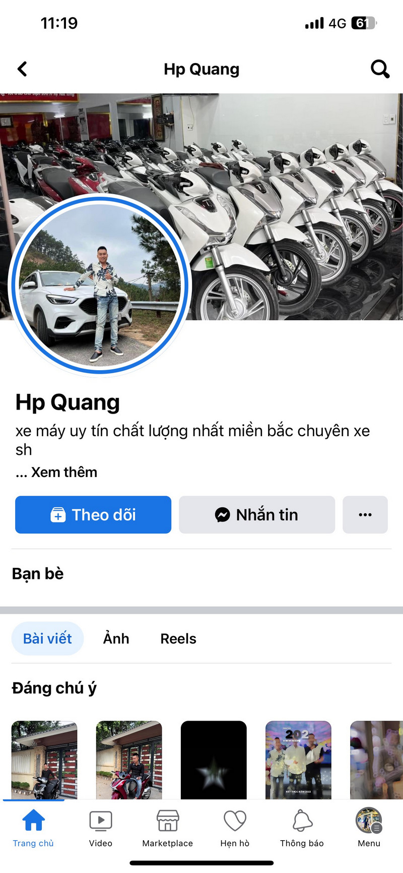 Tài khoản Facebook đối tượng Quang sử dụng để thực hiện hành vi lừa đảo chiếm đoạt tài sản