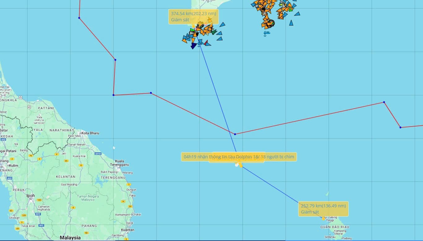 Vị trí tàu DOLPHIN 18 gặp nạn
