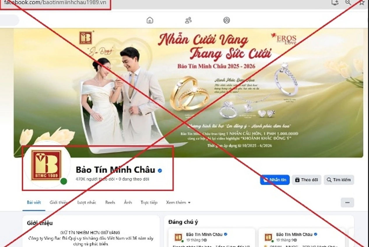 Trang Facebook giả mạo thương hiệu Bảo Tín Minh Châu. Ảnh: Công an cung cấp