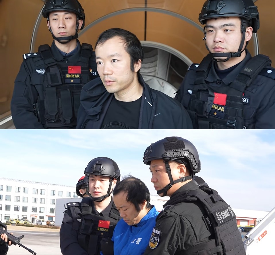 Chen Zhi (Trần Chí), Chủ tịch Tập đoàn Prince Group, bị áp giải từ Campuchia về Trung Quốc. Ảnh: CCTV