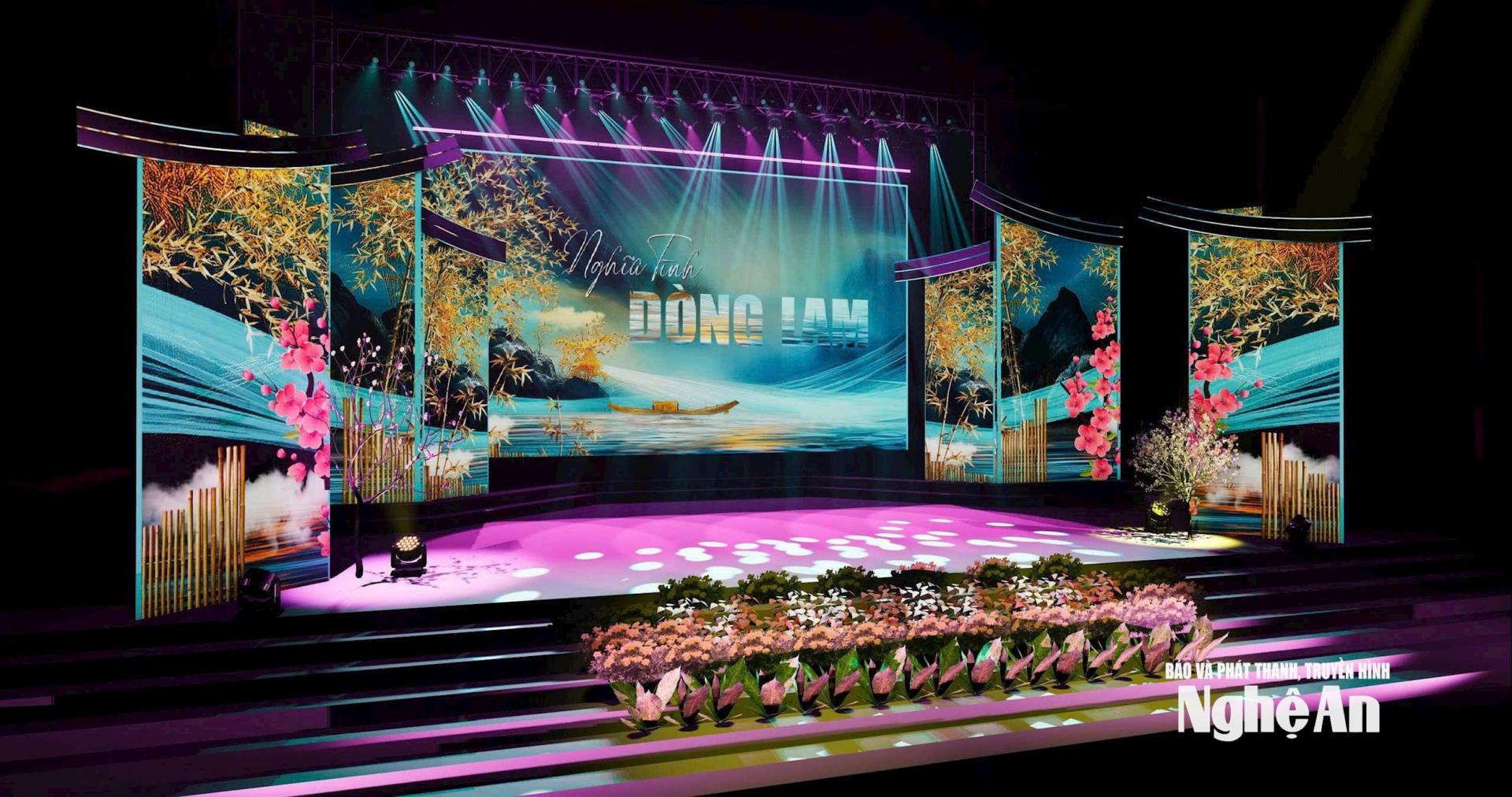 Thiết kế sân khấu Nghĩa tình dòng Lam - Xuân Bính Ngọ 2026.