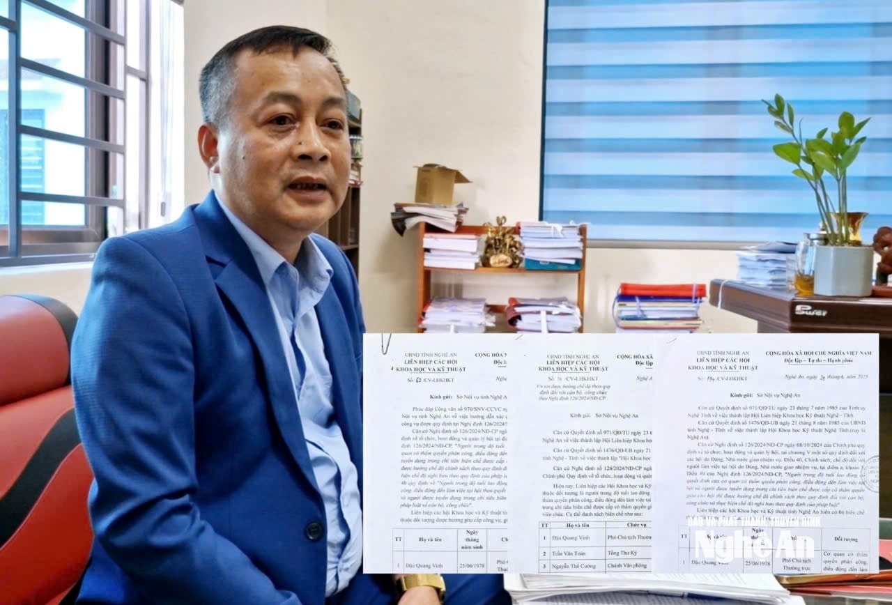 Ông Đậu Quang Vinh - Phó Chủ tịch Liên hiệp các hội Khoa học kỹ thuật Nghệ An trả lời phỏng vấn PV Báo và phát thanh, truyền hình Nghệ An về vấn đề liên quan chế độ phụ cấp công vụ theo Nghị định số 126/2024/NĐ-CP. Ảnh: Nhật Lân