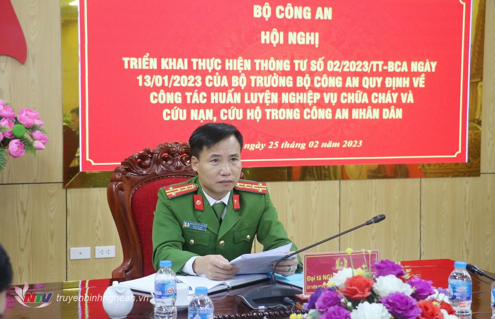 Tại điểm cầu tỉnh Nghệ An, Đại tá Nguyễn Duy Thanh, Phó Giám đốc Công an tỉnh chủ trì hội nghị.