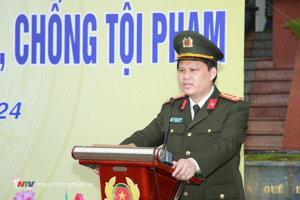 Đại tá Bùi Quang Thanh, Giám đốc Công an tỉnh phát biểu tại buổi lễ.