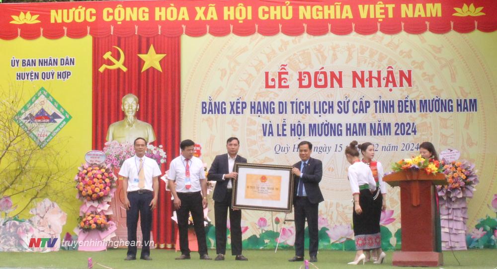 Quỳ Hợp đón nhận bằng xếp hạng Di tích lịch sử cấp tỉnh Đền Mường Ham.