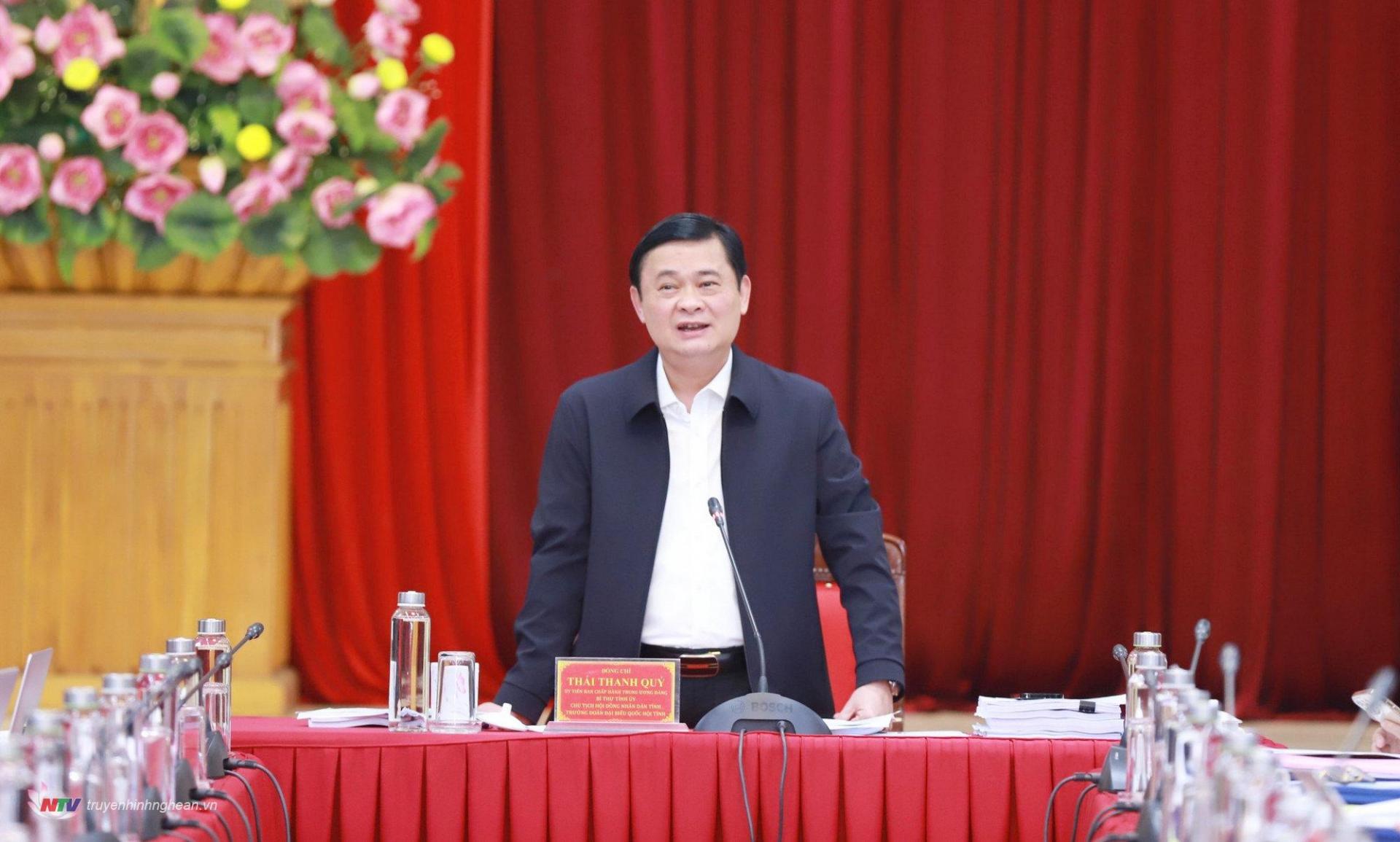 Bí thư Tỉnh ủy Thái Thanh Quý phát biểu kết luận nội dung về ban hành Nghị quyết và Đề án xây dựng, phát triển huyện Đô Lương đến năm 2030, tầm nhìn đến năm 2045. 