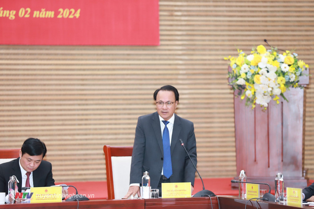 Đồng chí Nguyễn Nam Đình, Uỷ viên BTV Tỉnh uỷ, Phó Chủ tịch Thường trực HĐND tỉnh phát biểu tại hội nghị.