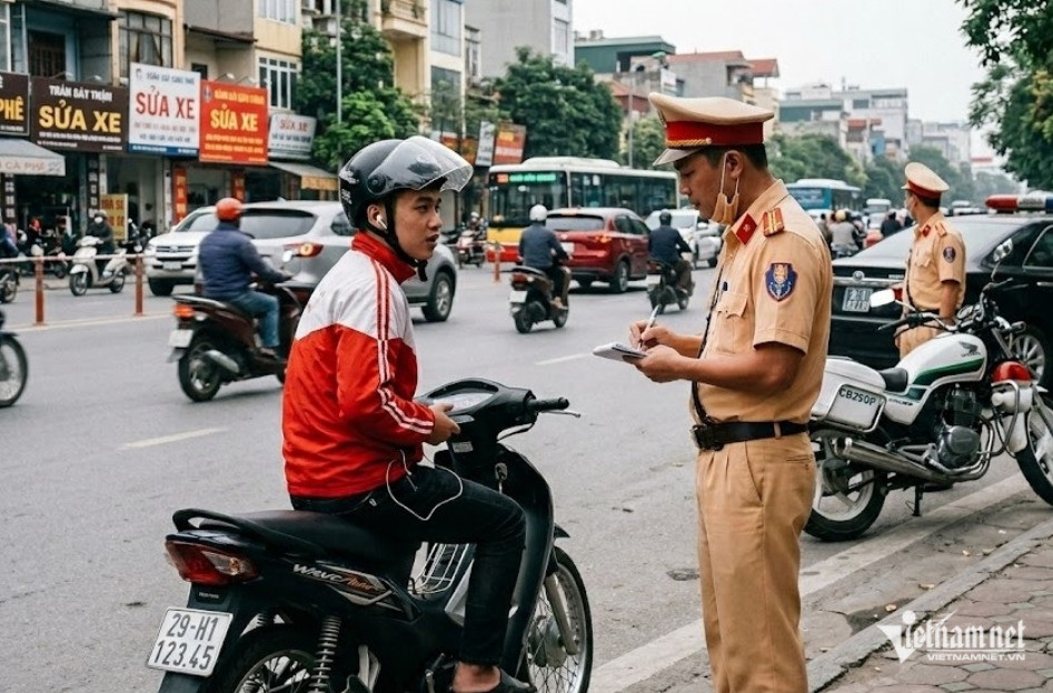 Tình trạng người đi xe máy đeo tai nghe khi đi trên đường khá phổ biến. Ảnh minh hoạ tạo bởi AI