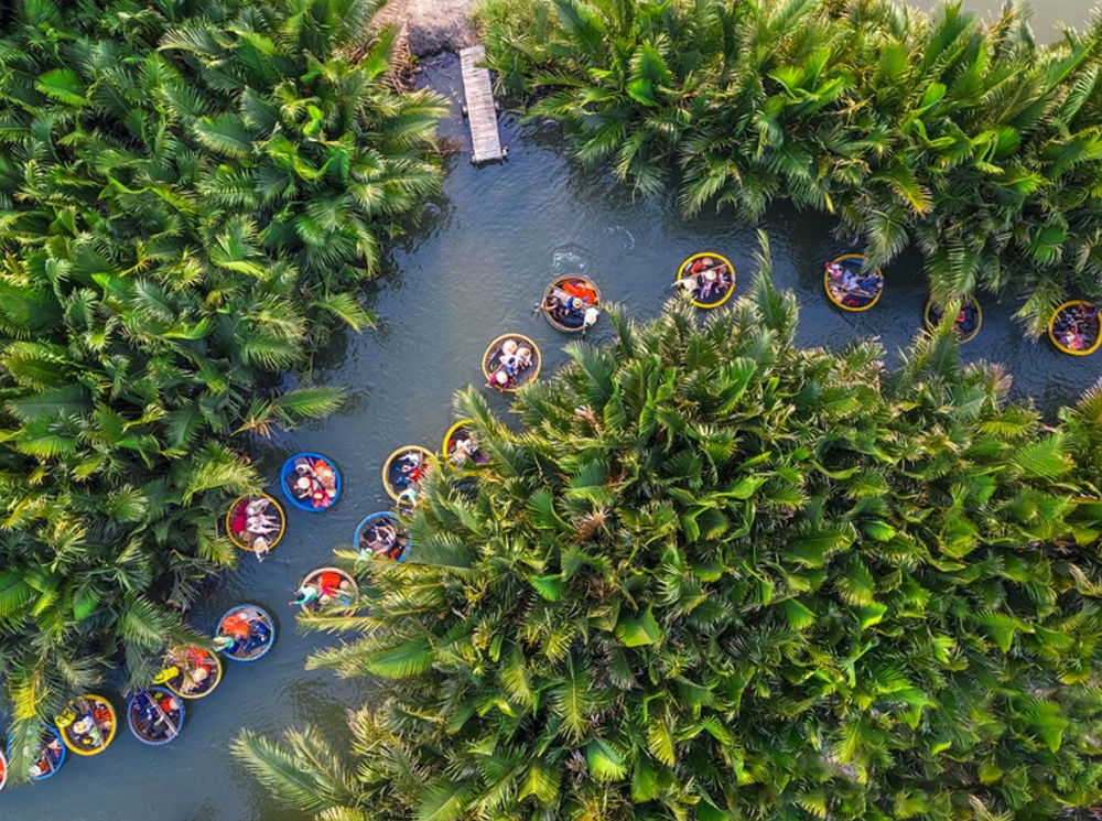Ngồi thuyền thúng khám phá rừng dừa Bảy Mẫu xanh
