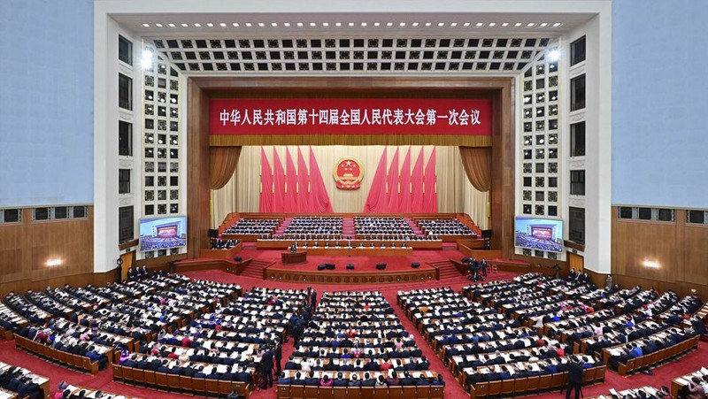 Toàn cảnh phiên khai mạc Kỳ họp thứ nhất Quốc hội Trung Quốc khóa 14. (Ảnh: Tân Hoa Xã)