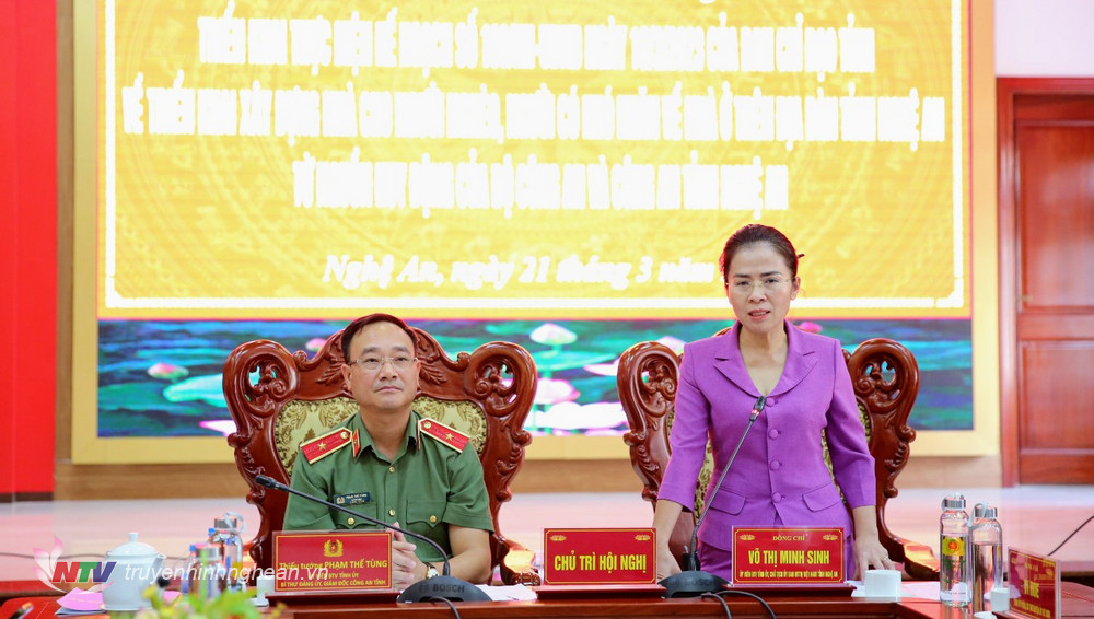 hiếu tướng Phạm Thế Tùng - Ủy viên Ban Thường vụ Tỉnh ủy, Giám đốc Công an tỉnh phát biểu kết luận Hội nghị.