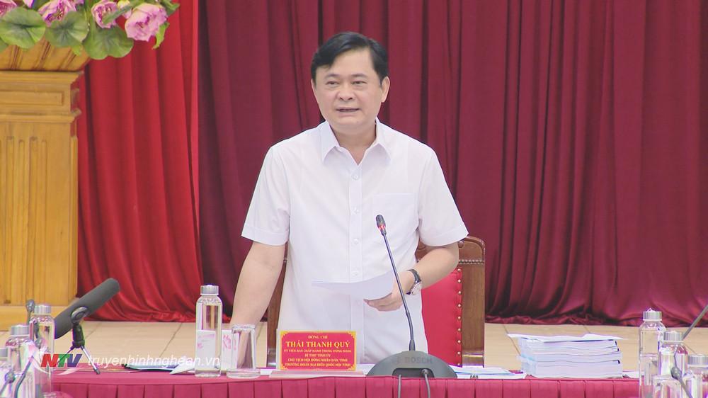 Bí thư Tỉnh ủy Thái Thanh Quý phát biểu kết luận nội dung về thành phố Vinh. 