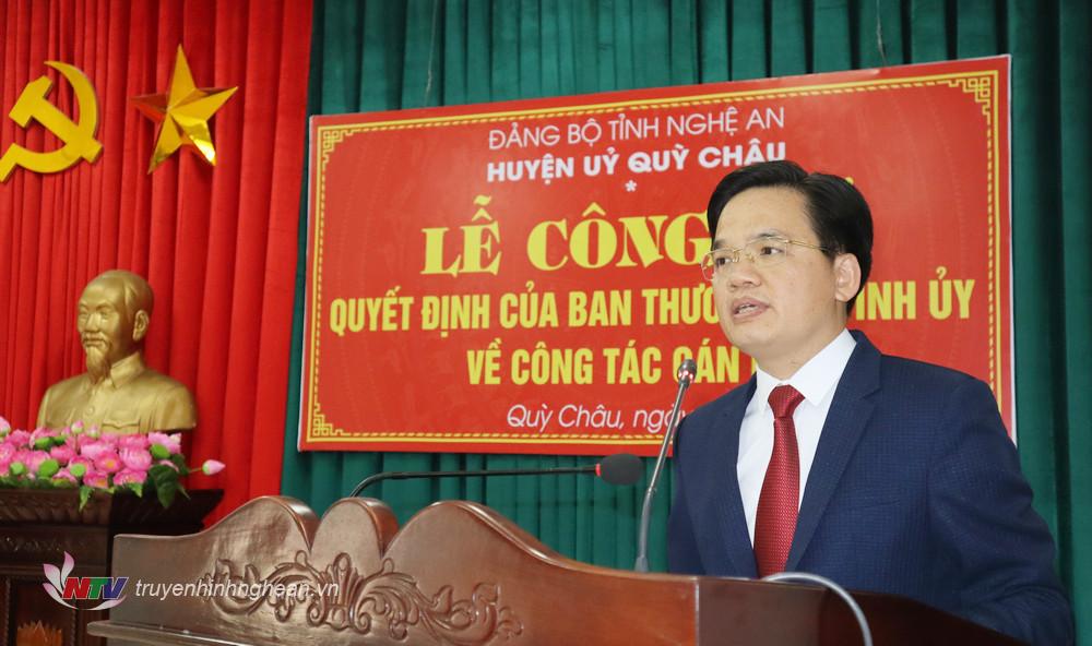Tân Phó Bí thư Huyện uỷ Quỳ Châu Bùi Văn Hưng phát biểu nhận nhiệm vụ.