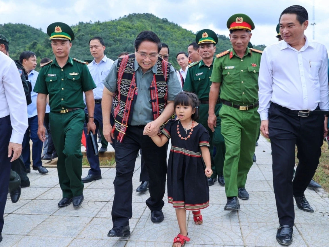 Thủ tướng Phạm Minh Chính dự lễ khởi công dự án xây dựng trường phổ thông nội trú, bán trú tiểu học và trung học cơ sở Tây Giang (Đà Nẵng). Ảnh: VGP