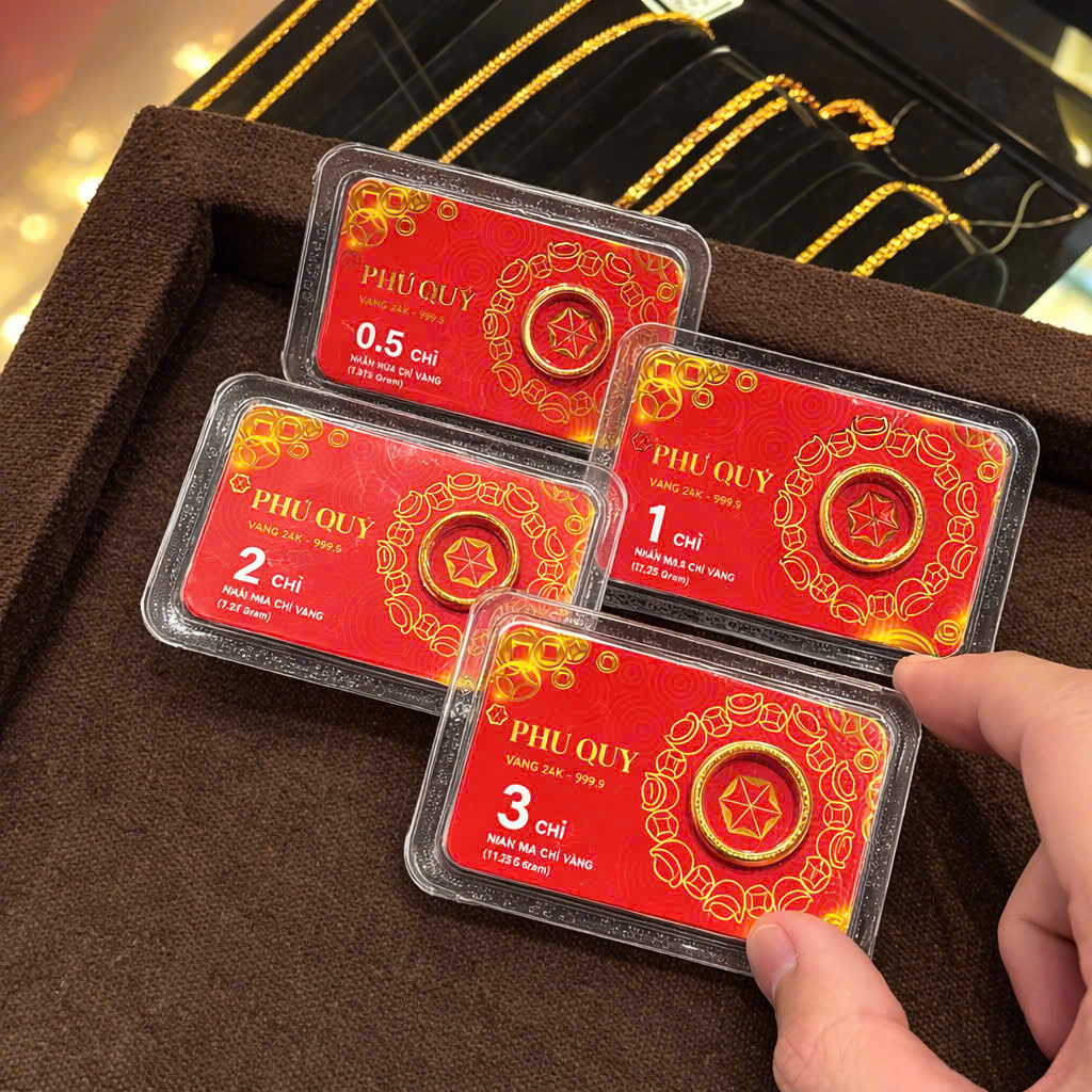 Vàng nhẫn thương hiệu Phú Quý. 