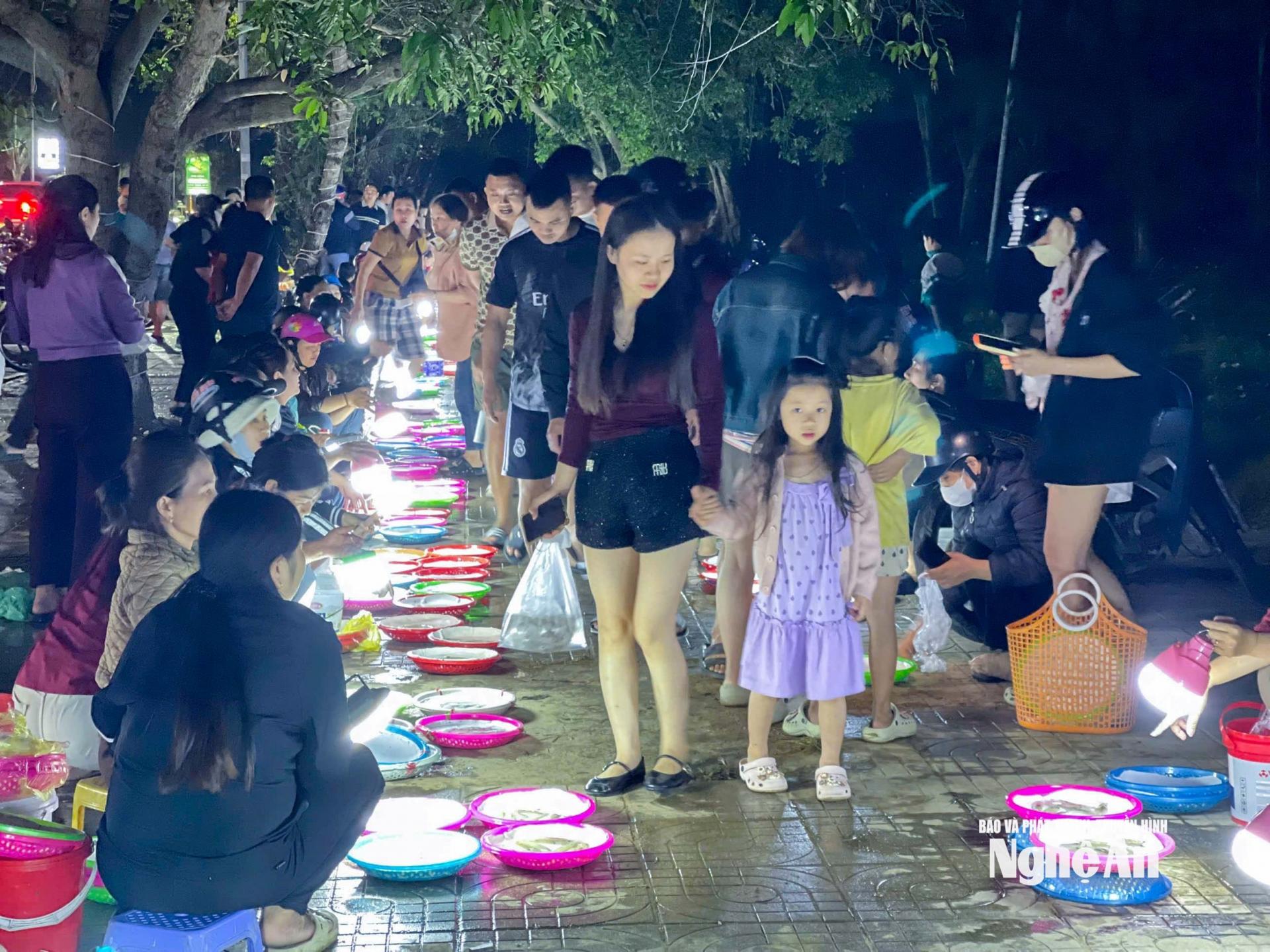 Không khí mua bán mực nháy tấp nập dọc tuyến đường lên đảo Lan Châu mỗi tối. Ảnh: Đình Tuyên