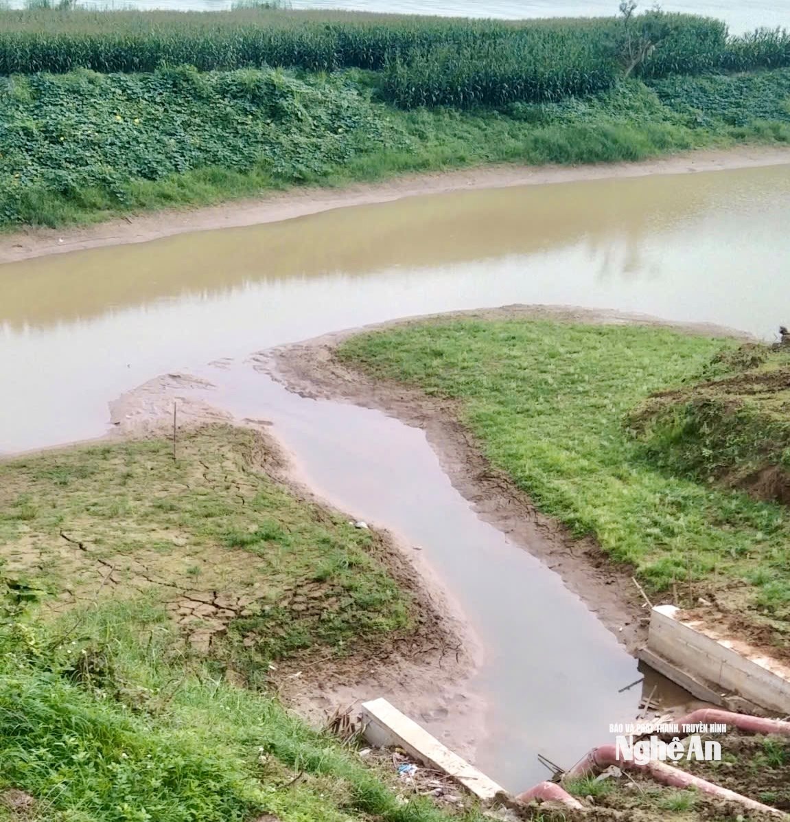 Trạm bơm Cát Văn, xã Cát Ngạn bị bồi lắng phải dừng hoạt động. Ảnh: Văn Trường