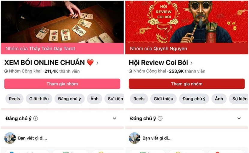 Các hội nhóm xem bói “online” xuất hiện tràn lan trên mạng xã hội với đủ mọi “dịch vụ tâm linh” như: tử vi, chọn ngày đẹp, xem tuổi, tìm người thất lạc...