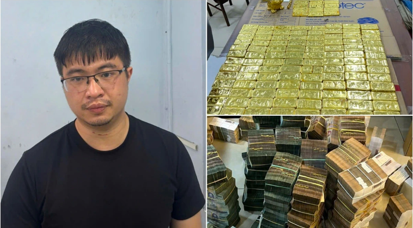 Phó Đức Nam và khối tài sản bị thu giữ.