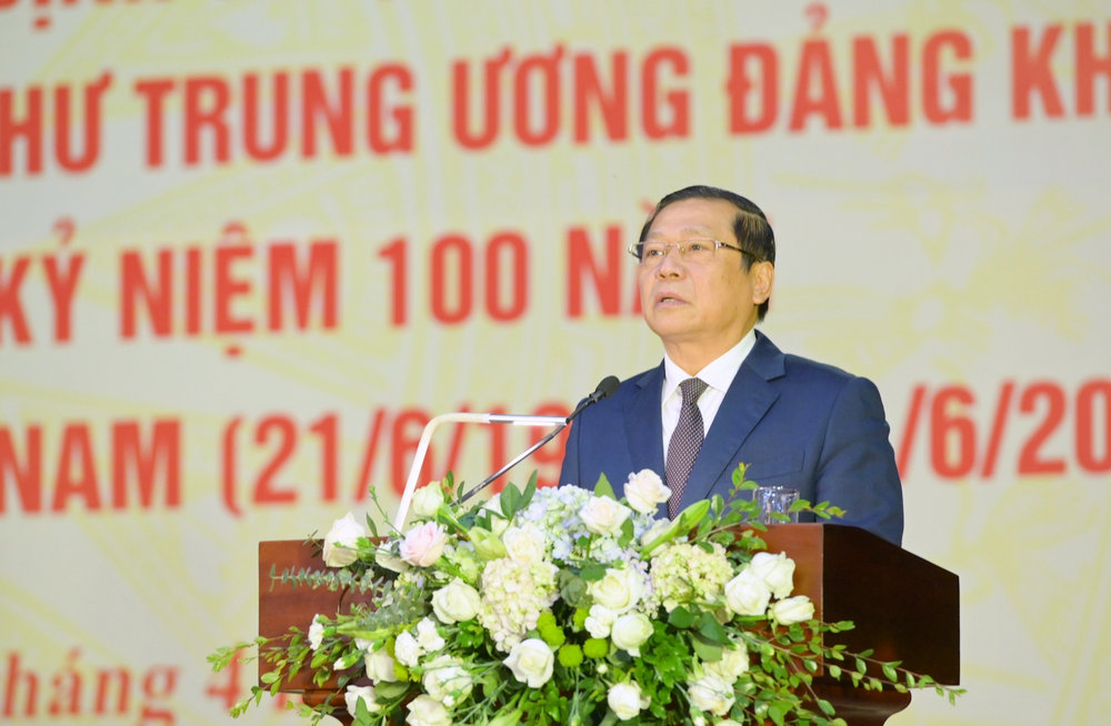 Đồng chí Lại Xuân Môn - Ủy viên Ban Chấp hành Trung ương Đảng, Phó Trưởng ban Thường trực Ban Tuyên giáo Trung ương phát biểu tại hội nghị. 
