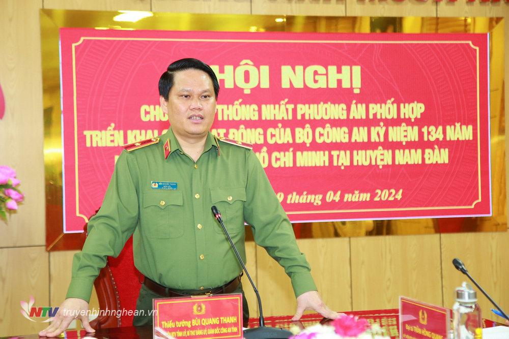 Thiếu tướng Bùi Quang Thanh, Ủy viên Ban Thường vụ Tỉnh ủy, Giám đốc Công an tỉnh phát biểu chỉ đạo tại hội nghị.