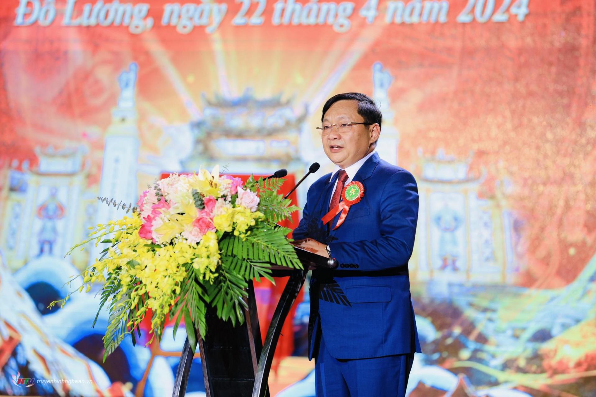 Ông Nguyễn Trung Thành - Phó Chủ tịch UBND huyện Đô Lương trình bày diễn văn.
