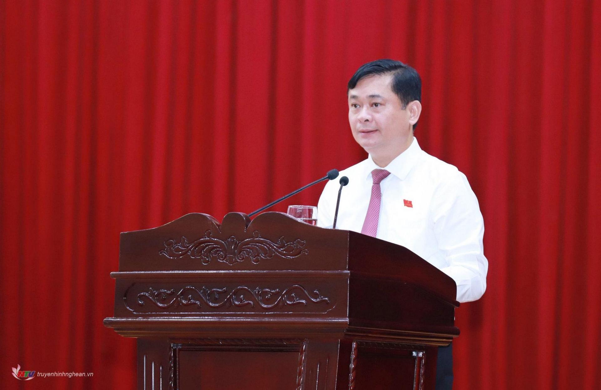 Đồng chí Thái Thanh Quý - Bí thư Tỉnh ủy, Chủ tịch HĐND tỉnh Nghệ An phát biểu khai mạc Kỳ họp thứ 19.