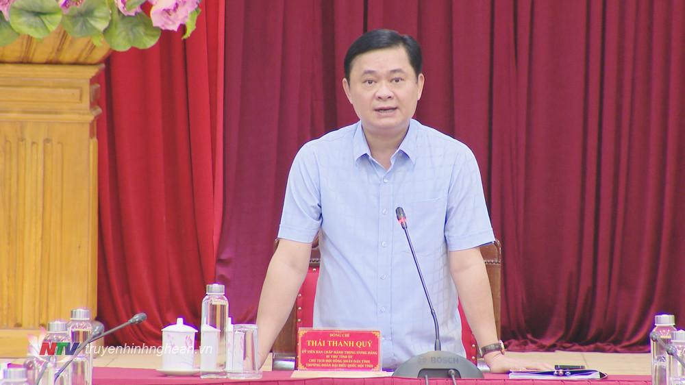 Bí thư Tỉnh ủy Thái Thanh Quý - Trưởng ban Chỉ đạo sắp xếp đơn vị hành chính tỉnh Nghệ An giai đoạn 2023 - 2025 phát biểu kết luận cuộc làm việc.