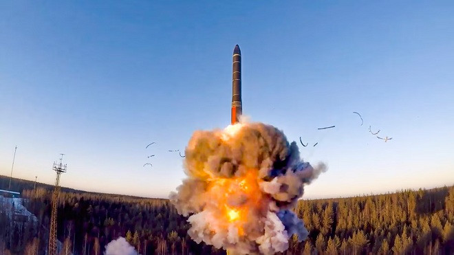 Nga thử nghiệm tên lửa đạn đạo liên lục địa phóng từ mặt đất. Ảnh: Bộ Quốc phòng Nga 