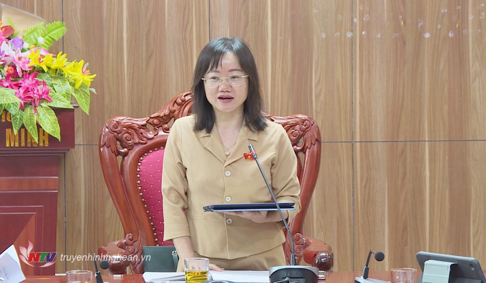 Đồng chí Thái Thị An Chung - Phó trưởng đoàn chuyên trách Đoàn ĐBQH tỉnh phát biểu kết luận cuộc làm việc.