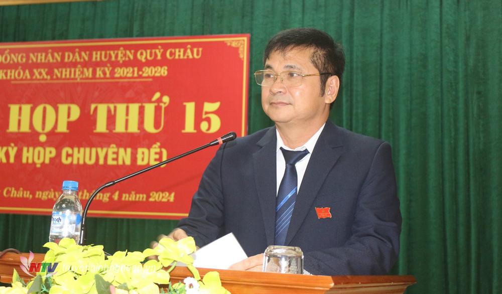 Đồng chí Nguyễn Thanh Hoài - Bí thư Huyện ủy, Chủ tịch HĐND huyện phát biểu nhận nhiệm vụ.
