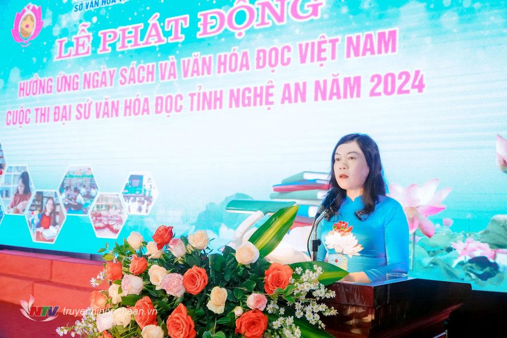 Bà Quách Thị Cường - Phó Giám đốc Sở Văn hoá và Thể thao phát biểu khai mạc.