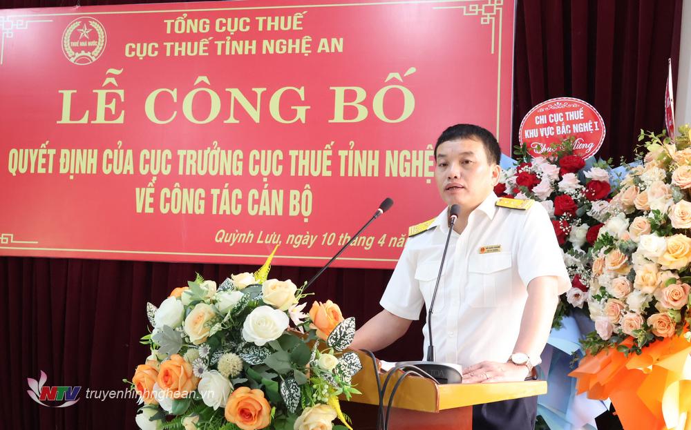 Tân Chi cục trưởng Chi cục Thuế khu vực Bắc Nghệ I Võ Quốc Khánh phát biểu nhận nhiệm vụ