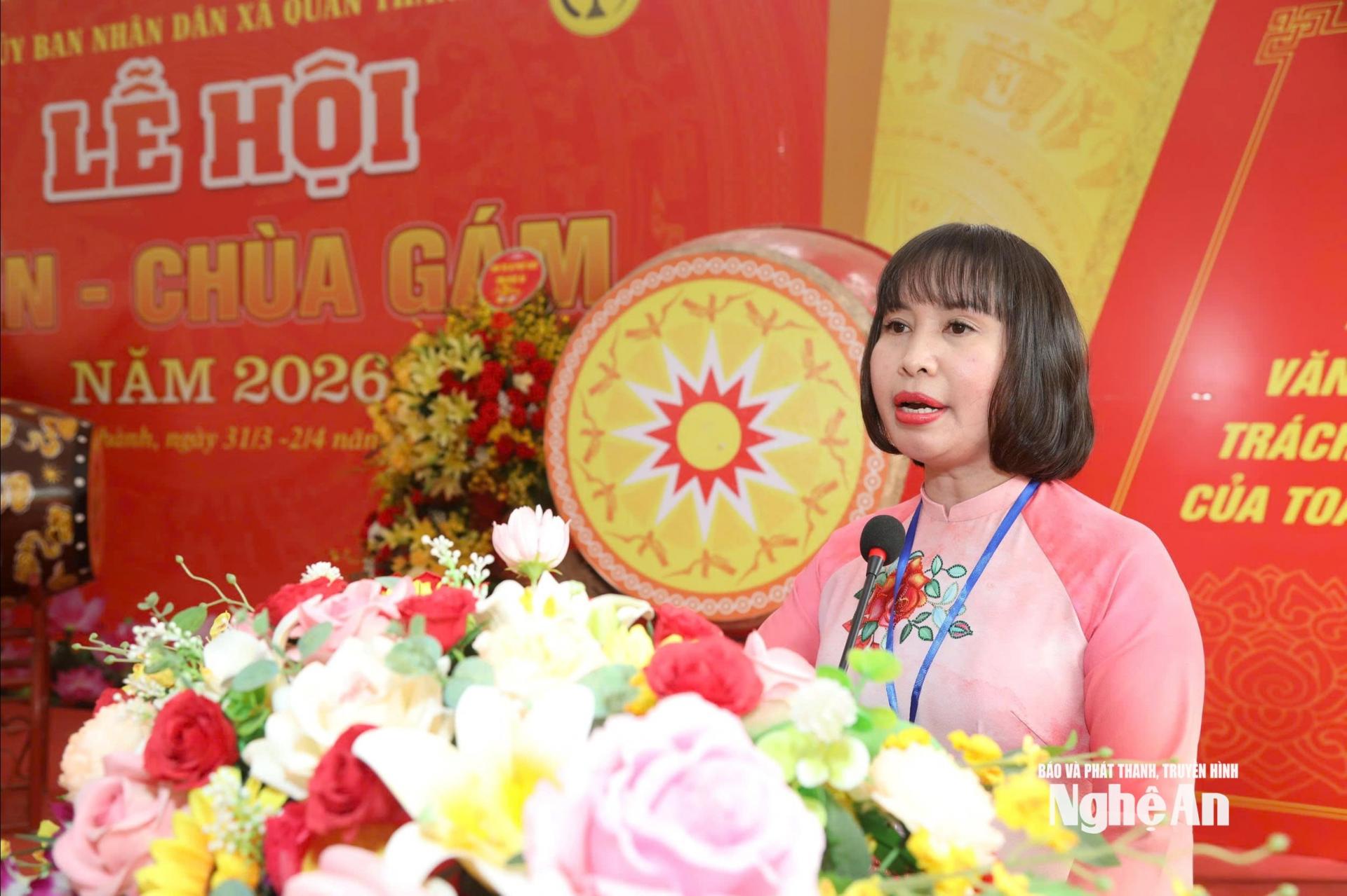 Đồng chí Đặng Thị Dung – Phó Bí thư Đảng ủy, Chủ tịch UBND xã Quan Thành phát biểu khai mạc buổi lễ. Ảnh: Hồng Nhung