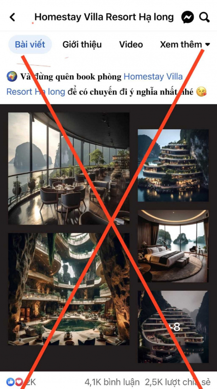 Hình ảnh khách sạn Fantasy Ha Long Bay quảng bá trên mạng xã hội được xác định giả mạo.