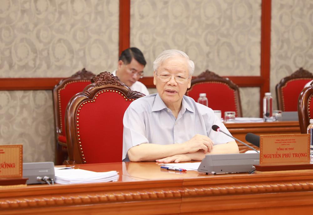 Tổng Bí thư Nguyễn Phú Trọng phát biểu kết luận cuộc làm việc. 
