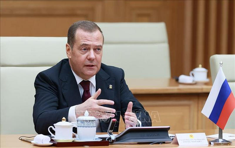 Chủ tịch Đảng Nước Nga Thống nhất, Phó Chủ tịch Hội đồng An ninh Liên bang Nga Dmitry Medvedev phát biểu.