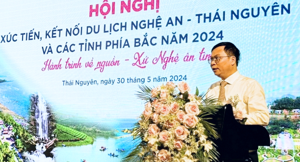 Giám đốc Trung tâm Xúc tiến đầu tư, Thương mại và Du lịch tỉnh Nghệ An Nguyễn Mạnh Lợi phát biểu tại Hội nghị. Ảnh: internet