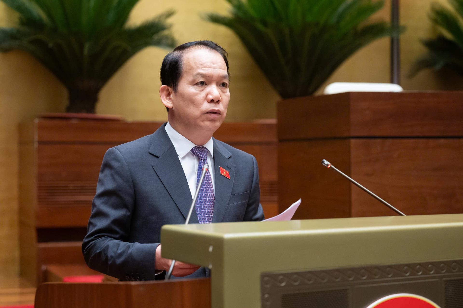 hủ nhiệm Ủy ban Pháp luật và Tư pháp Hoàng Thanh Tùng trình bày Báo cáo thẩm tra.