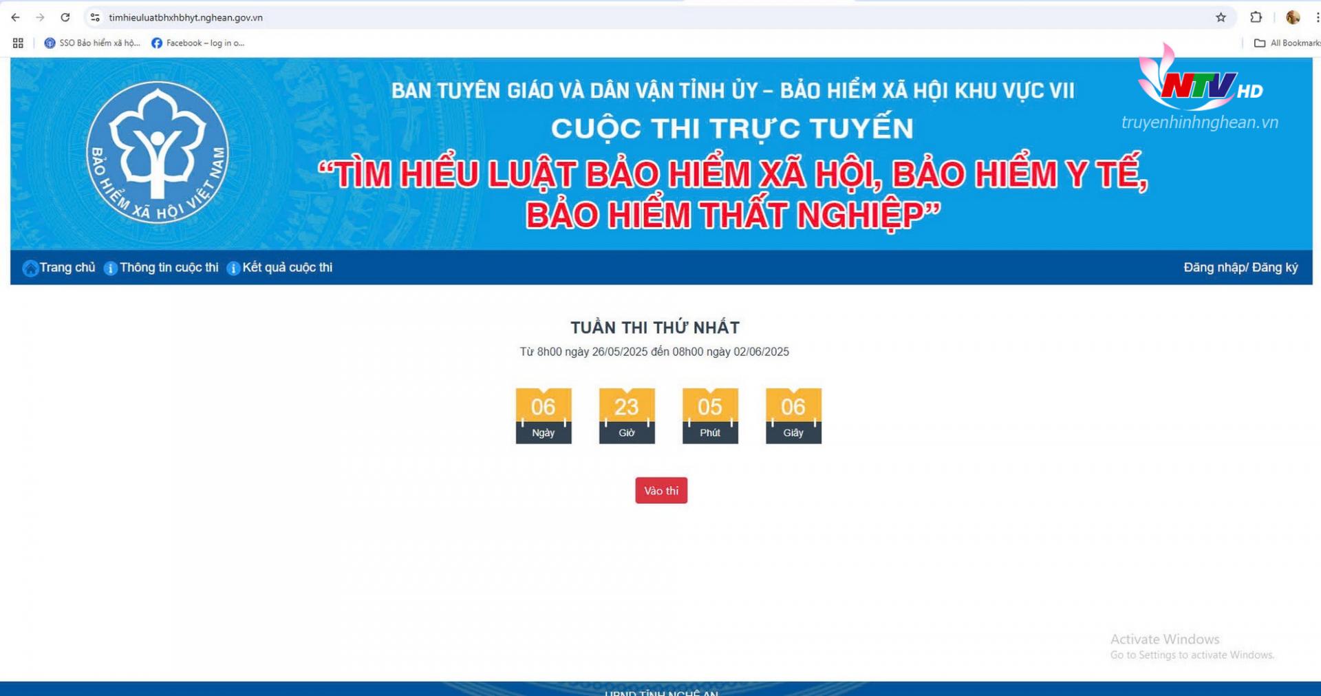 Cuộc thi diễn ra trong 4 tuần, từ ngày 26/5 đến 23/6/2025. Người dân có thể dự thi bằng thiết bị điện tử kết nối internet, không giới hạn số lần làm bài. Ảnh chụp toàn màn hình