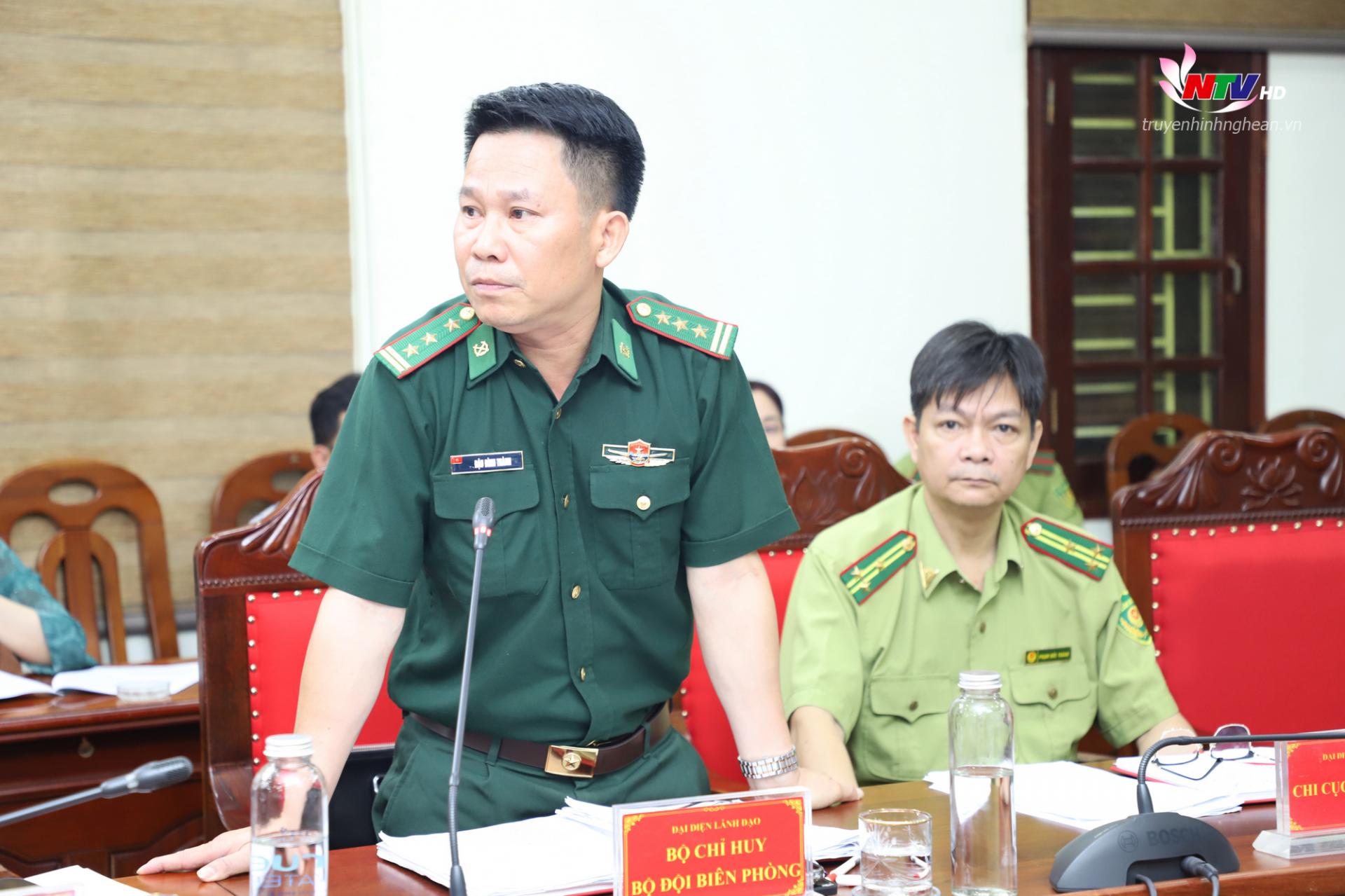 Đại diện BCH Bộ đội Biên phòng tỉnh phát biểu tại hội nghị.
