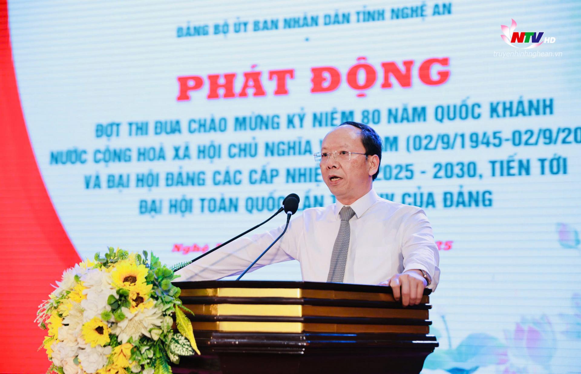 Đồng chí Bùi Thanh An - Uỷ viên BTV Tỉnh uỷ, Phó Chủ tịch Thường trực UBND tỉnh, Phó Bí thư Thường trực Đảng uỷ UBND tỉnh phát biểu tại hội nghị.