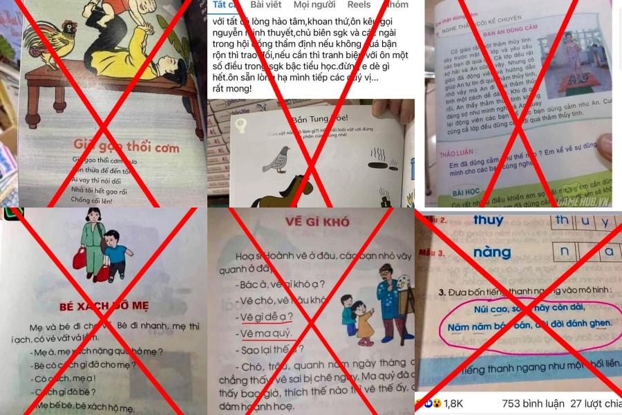 Loạt tin giả về bộ sách giáo khoa dạy học trên mạng xã hội được Bộ Giáo dục và Đào tạo cảnh báo vào năm 2023. Ảnh chụp màn hình.
